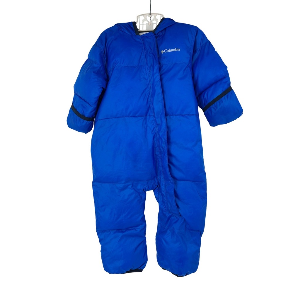 Columbia‎ Snuggly Bunny Bunting Blue Down Insulated Hooded Snowsuit Kids 12-18M